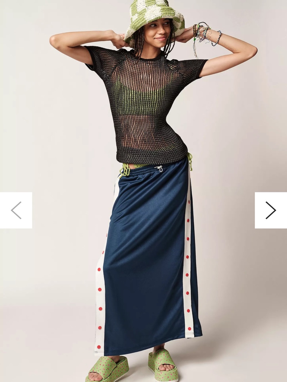 Urban Outfitters Navy Maxi Skirt with White Side Panels and Red Dots